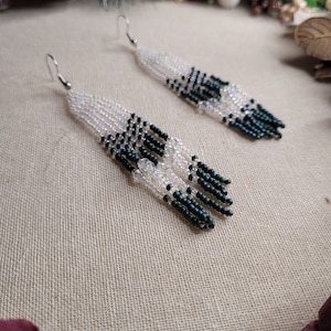 Beaded earrings/trendy earrings/seed bead earrings/handmade earrings/ dangle earrings/clear and green