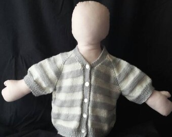 Unisex Grey and white stripe short sleeve cardigan