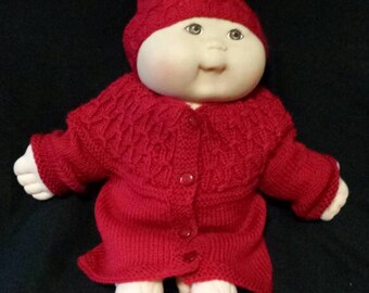 Red cardigan and bonnet