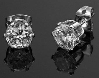 Stud earrings solitaire sparkle silver overlay austrian crystals made with swaroski elements