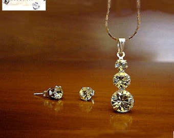 925 Silver chain Swarovski Elements Crystals Necklace and Earrings jeweler set  solitare Silver Round Solitaire Set daily infinity jewelry