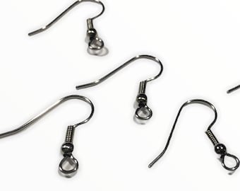 1 Pair, 2 Pcs Popular 20mm fish hook Ear wire 3mm ball 4mm coil 21 gauge Hypoallergenic Surgical Stainless Steel French Hook Earrings Silver