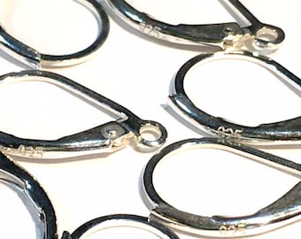 OVERSTOCK SALE!  1 Pair, 925 Sterling Silver (stamped) leverback earwires Earrings 10mm X 17mm, 21 gauge Wholesale supplies findings