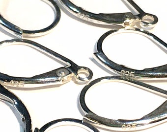3 Pair, 925 Sterling Silver (stamped) lever back earwires Earrings 10mm X 17mm, 21 gauge Wholesale supplies findings