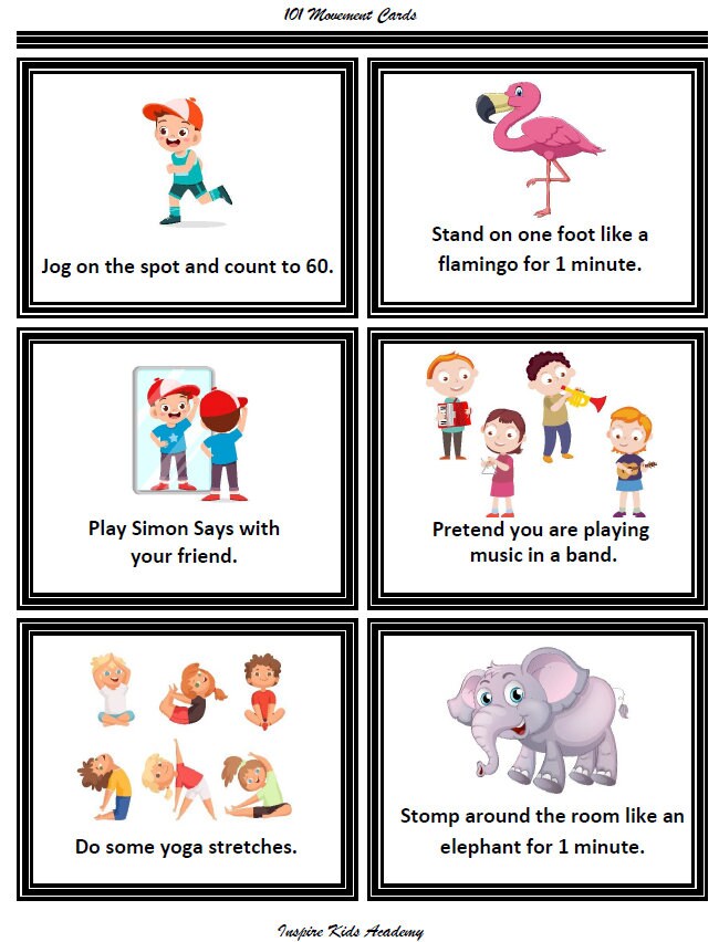 101 Movement Cards for Kids exercise activities for kids fun Etsy