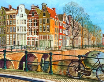 Amsterdam Canal Watercolor Print, Keizersgracht Giclée Art