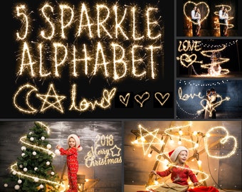Christmas sparkler font: Christmas Firework letters Overlays, Christmas sparkler Photoshop Overlays, Happy new years overlays, Long Exposure