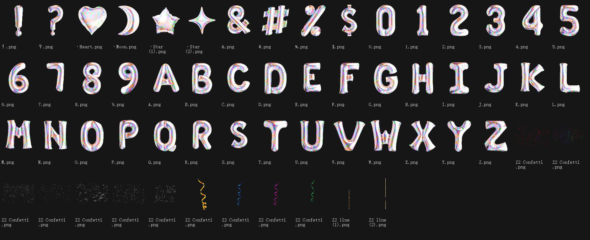 Overlays Using Letters 59 Rainbow Foil Letters Balloon Overlays Png, Wedding Overlays Festive ...