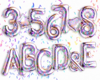 59 Rainbow Letters & Number Balloon Overlays, Party overlays,  Birthday balloon Overlays,  Wedding overlays Festive balloon  overlays,