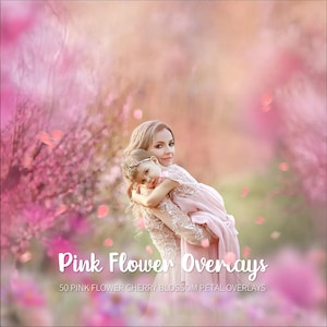 51 Pink flower overlays，photoshop summer overlays，digital backdrop, romantic bokeh frame, texture png file