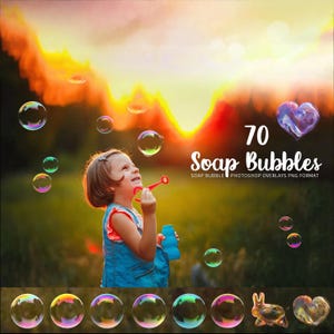70 Blowing soap bubble photoshop overlays: Wedding & Kids Photography Bubble PNG overlays，Instant download PNG format, easy to use.