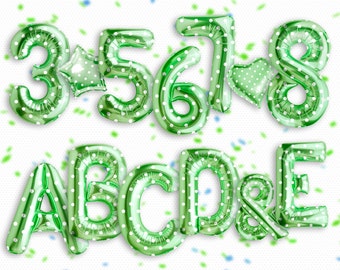 59 Green Polka dots Letters Balloon Overlays,  Photoshop overlays,Foil Balloon Birthday Overlays,Wedding overlays Festive Balloon overlays,