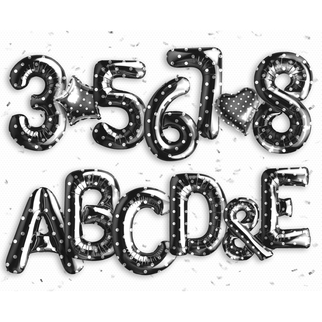 59 Black Polka Dots Letters & Number Balloon Overlays Png, Photoshop ...