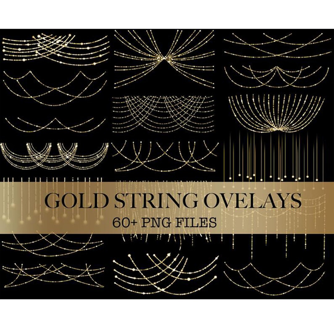 Golden String Light Overlays Christmas Lights, Christmas Overlays Party Lights, Wedding Lights