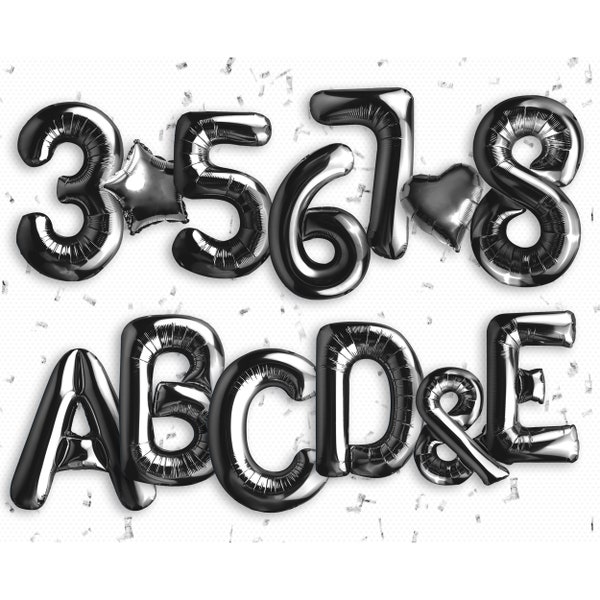 59 Black balloon Letters & Foil Balloon Numbers, Photoshop Overlays，Birthday Overlays Holiday Balloons Collages  Wedding Overlays