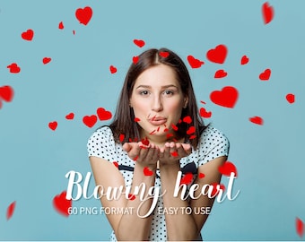 60 Valentine heart overlays：Blowing love heart PNG wedding photoshop overlays，Instant download PNG format