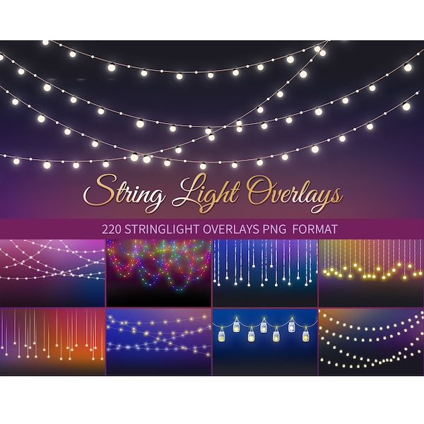 String light overlays：New Year Christmas lights, string lights,Bokeh background, Fairy lights , Instant Download the great PNG photo ！