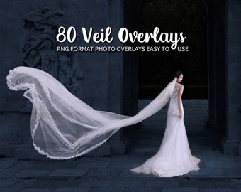 80 superposiciones de velo de novia, superposiciones de vestidos de novia, superposición de tela voladora, superposición de Photoshop, ¡crea excelentes fotografías de boda! descarga digital png