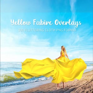 300 Yellow flying fabric overlays, Summer photoshop overlays, Yellow ribbon, Photography overlays, dress extensions.