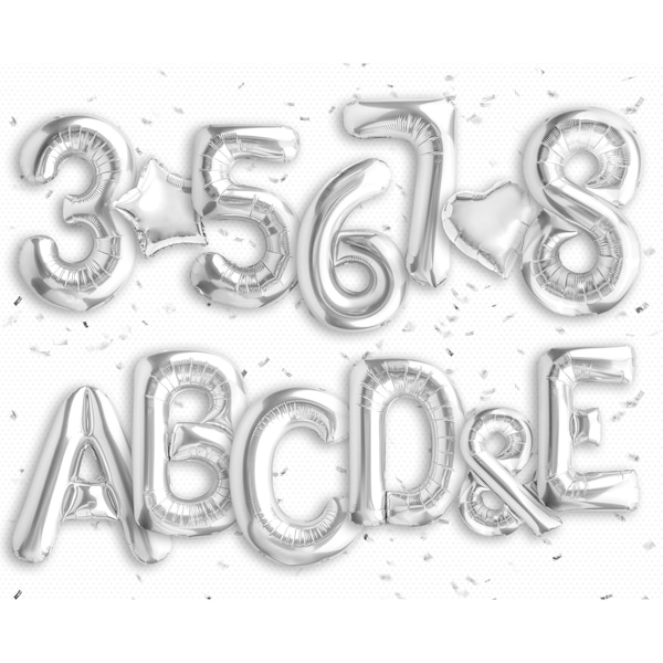 Superpositions de 59 lettres et chiffres en argent Png, superpositions de mariage Superpositions de ballons blancs festifs, superpositions d'anniversaire, superpositions Photoshop