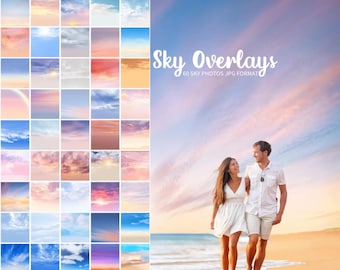 60 superposiciones de cielo, cielo azul, puesta de sol, nubes, superposiciones de Photoshop, textura, dramático, superposición, cielo natural, paquete, superposiciones de cielo