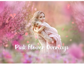 51 Pink flower overlays，photoshop summer overlays，digital backdrop, romantic bokeh frame, texture png file