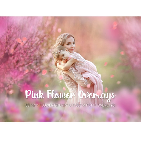 51 Pink flower overlays，photoshop summer overlays，digital backdrop, romantic bokeh frame, texture png file