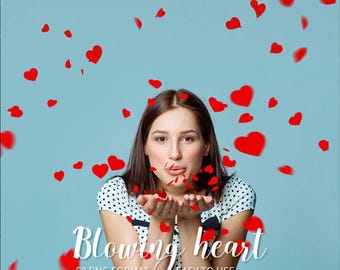60 Valentine heart overlays：Blowing love heart PNG wedding photoshop overlays，Instant download PNG format
