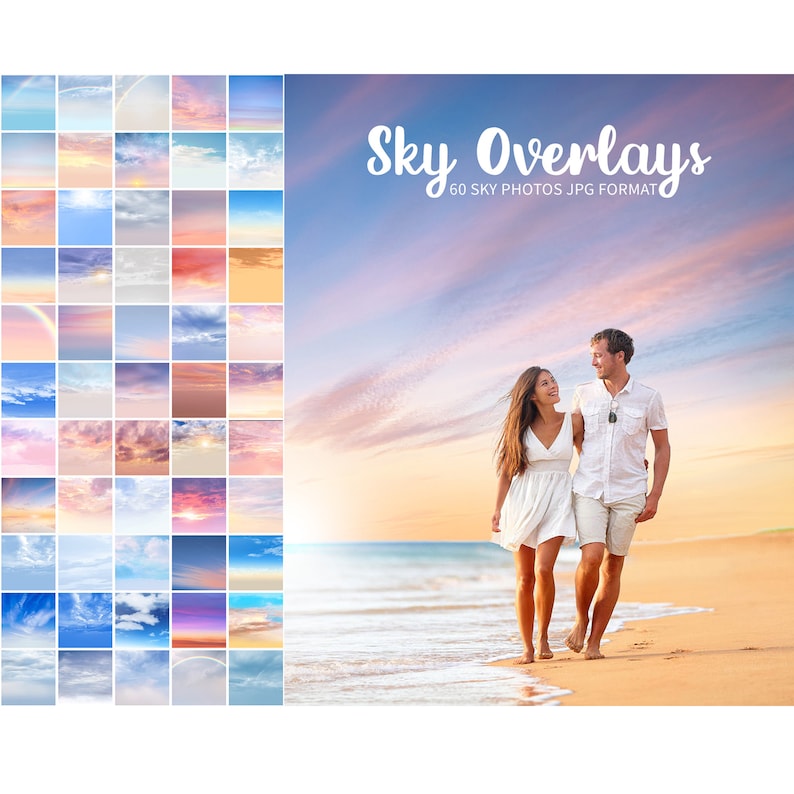 60 Sky overlays,blue sky,sunset,clouds,photoshop overlays,texture,dramatic,overlay,nature sky,bundle,sky overlays image 1