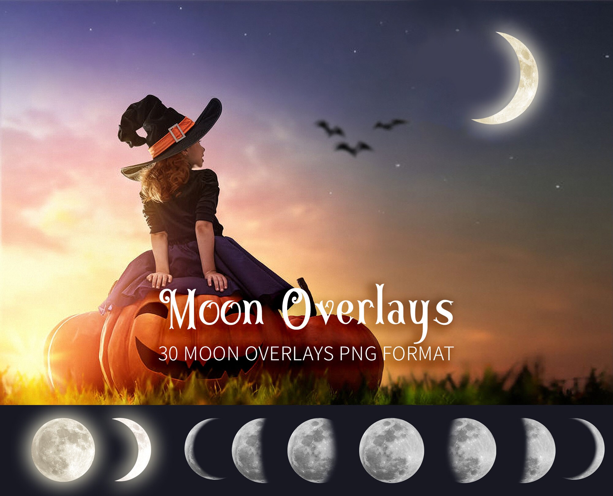 Moon Overlays Magic Full Moon Phase Isolated Over Translucent Etsy