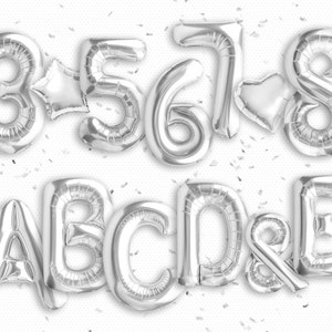Superpositions de 59 lettres et chiffres en argent Png, superpositions de mariage Superpositions de ballons blancs festifs, superpositions d'anniversaire, superpositions Photoshop image 2