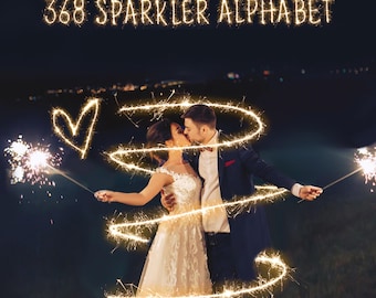 Fuentes de bengalas: bengalas navideñas para bodas, alfabeto, superposiciones de Photoshop, larga exposición, superposiciones de fotos, superposiciones de letras de fuegos artificiales navideños