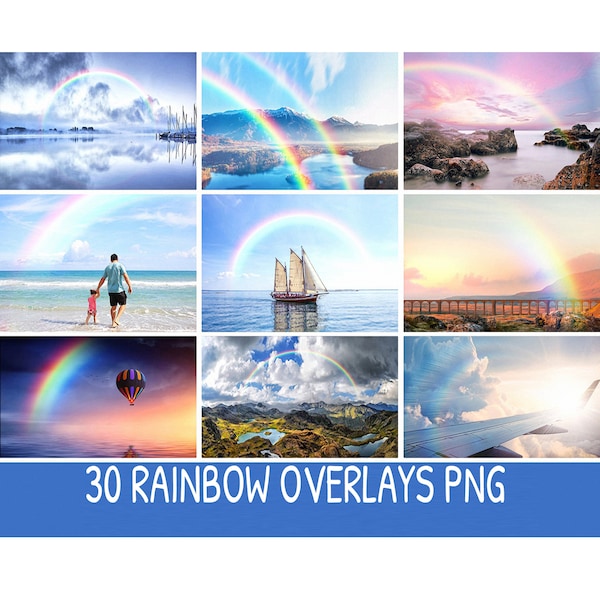 40 Rainbow Photoshop overlays,  rainbow clipart, Rainy day rainbow photoshop overlays, photography overlays, digital rainbow sky PNG