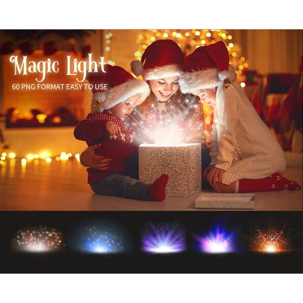 60 Open gift lights: Christmas lights photoshop overlays, magic book lights, Book magic shine photo overlays,  magic, fairy, DOWNLOAD