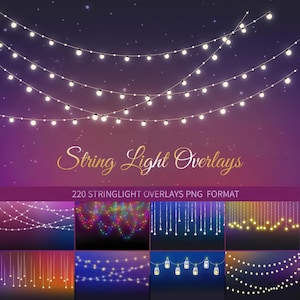 String light overlays：New Year Christmas lights, string lights,Bokeh background, Fairy lights , Instant Download the great PNG photo ！