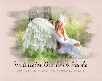 40 Watercolor Portrait Masks：Watercolor Png Overlays/Clipping/brush，Watercolor Textures Png Frame/Watercolor Portrait Masks