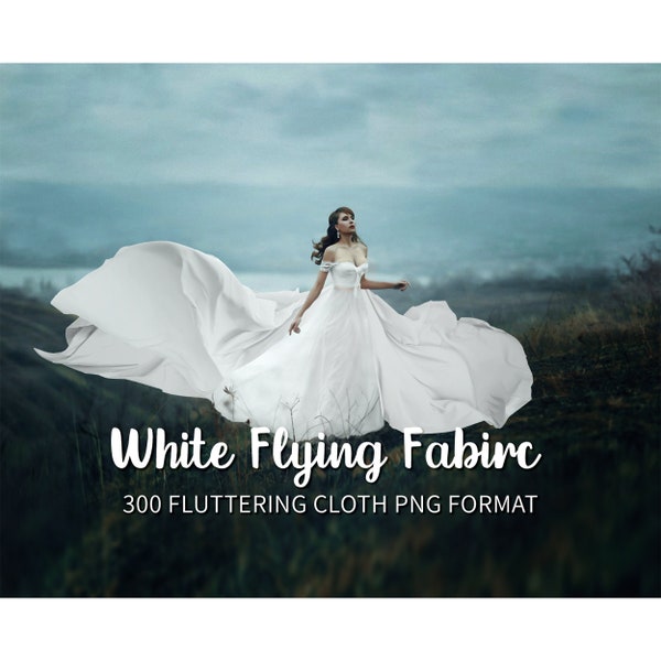 300 White flying fabric dress overlays, flowing cloth wave，Flying Cloth wave，silk waving，Flowing Silk，White dress extension overlays