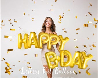 195 globos de aluminio con letras doradas, superposiciones de Photoshop, superposiciones de números, globos de cumpleaños, collages, fiestas de cumpleaños, etc.
