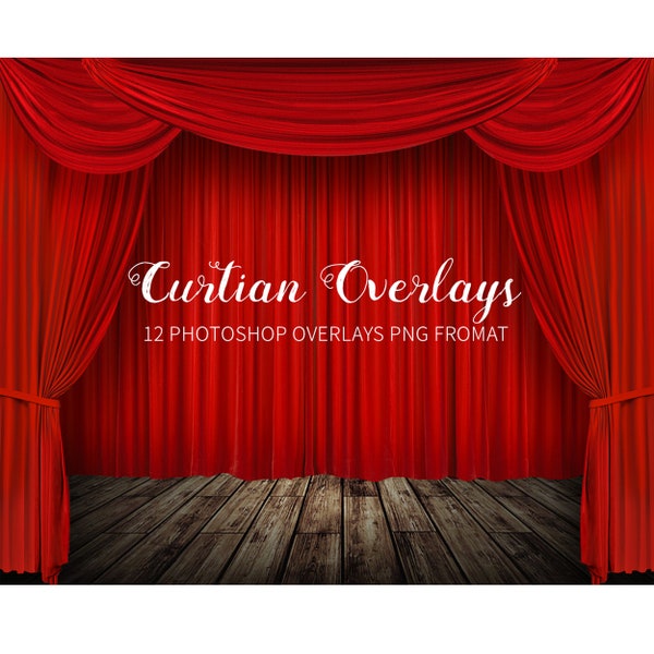 Curtain overlay: stage curtain, theatre curtains, stage background photoshop overlays, beautiful red silk curtains, instant download PNG