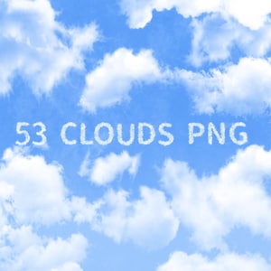 May include: A blue sky with white clouds forming the words "53 CLOUDS PNG".