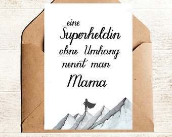 Tarjeta del Día de la Madre para mamá con el texto superheroína.