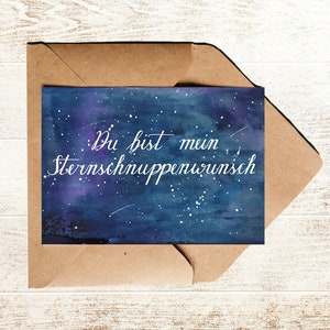 Postkarte Liebe mit Sternenhimmel und Spruch "Du bist mein Sternschnuppenwunsch" | Liebeskarte