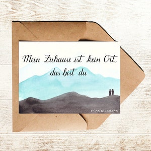 Zitatkarte Liebe Zuhause | Liebeskarte mit Spruch mein Zuhause ist kein Ort das bist du - Songtext Fynn Kliemann