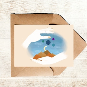 Postkarte meine kleine Welt | Druck mit Universum in Händen