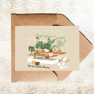 Postkarte Gewächshaus keep your garden blooming