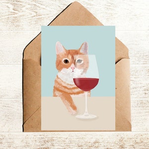 Geburtstagskarte Katze mit Wein