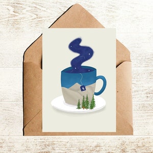 Reise Postkarte Fernweh mit Landschaft in Teetasse
