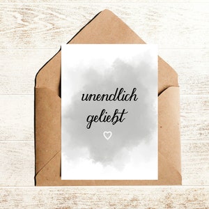 Liebekarte minimalistisch mit Spruch unendlich geliebt