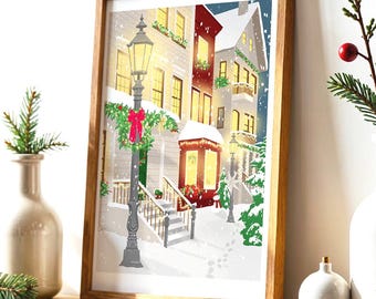 Poster "Winter Evening in the City" as Christmas decoration in A3 and A4 sizes