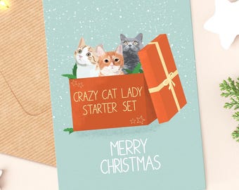 Funny Christmas card with cats, Crazy Cat Lady